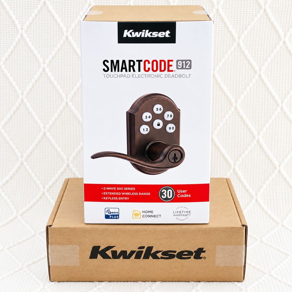 Kwikset Smartcode 912 Z-Wave Plus Keypad Tustin Lever Deadbolt Door Lock Bronze